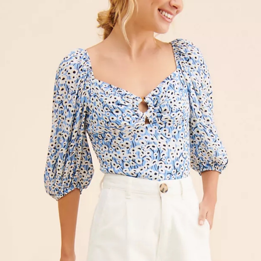 Hutch Penny Cutout Top Blouse Blue Floral Motif Ditsy Small $172 Anthropologie